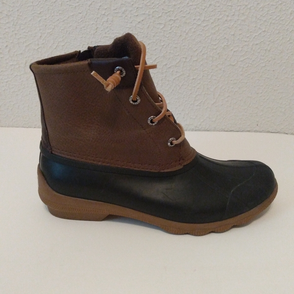 Sperry WO's  Tan Faux Leather Rubber Zip Lace Up Waterproof Ankle Boots sz 7.5 - Picture 2 of 13
